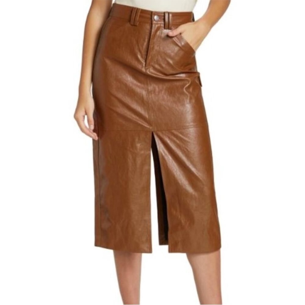 A.L.C. Brown Vegan Leather Midi Skirt - Picture 1 of 16